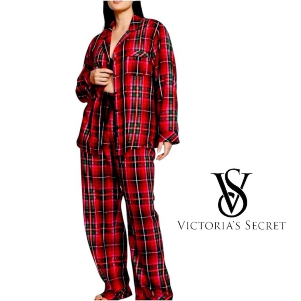 Victoria’s Secret Women’s Red Plaid Flannel Pajama Set Pants Top Size Large
